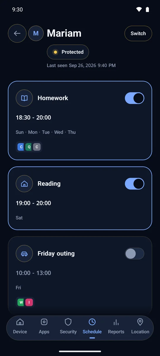 Supervisor app: Schedule