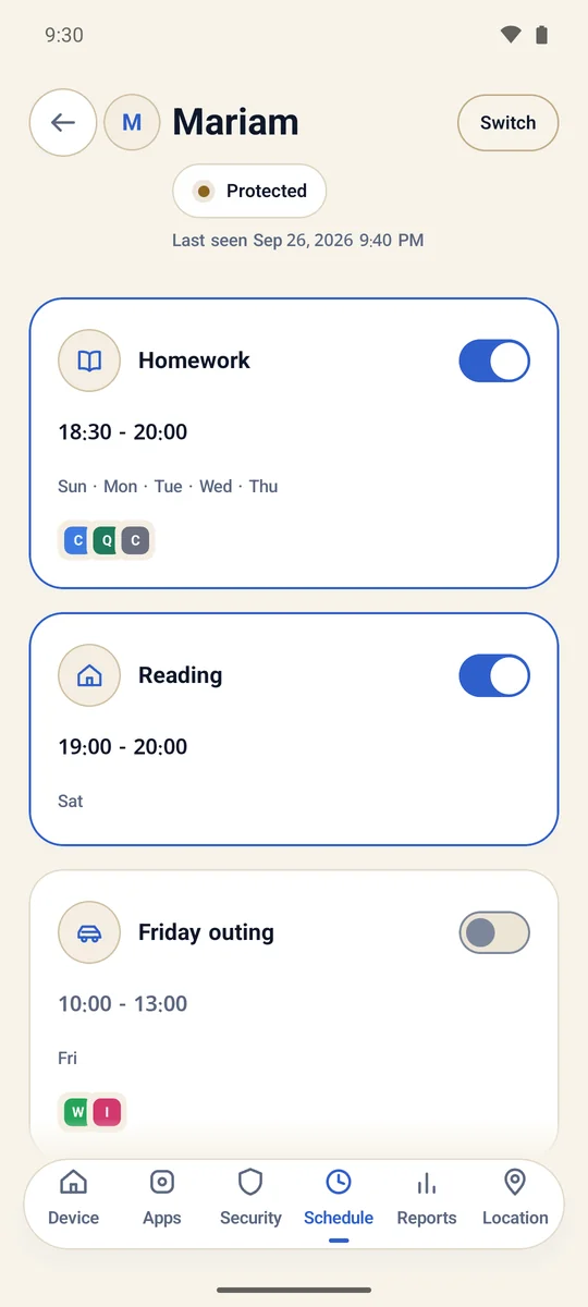 Supervisor app: Schedule