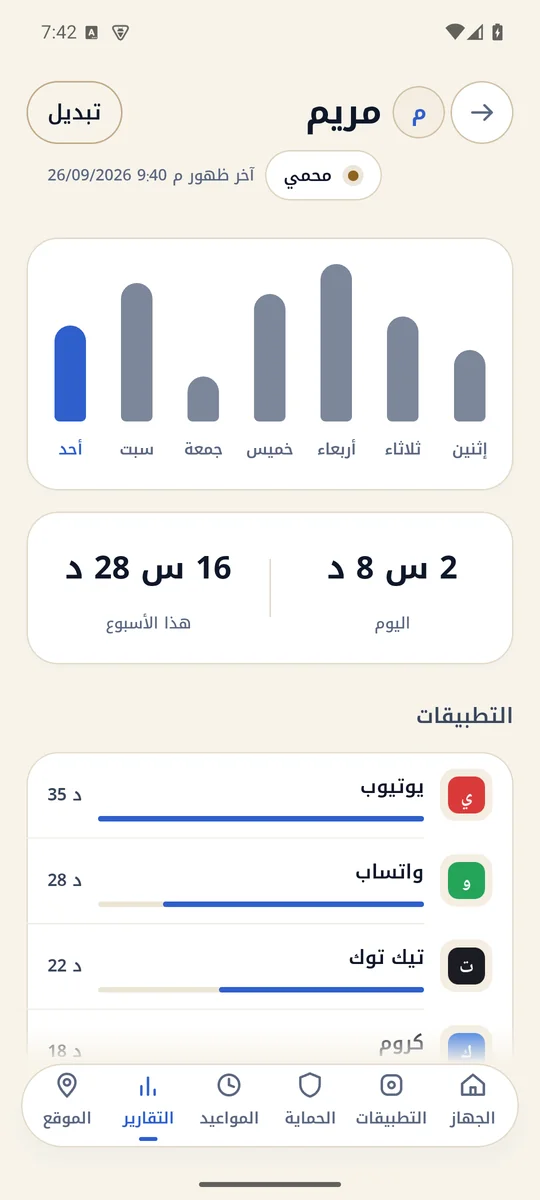 تطبيق المشرف: التقارير